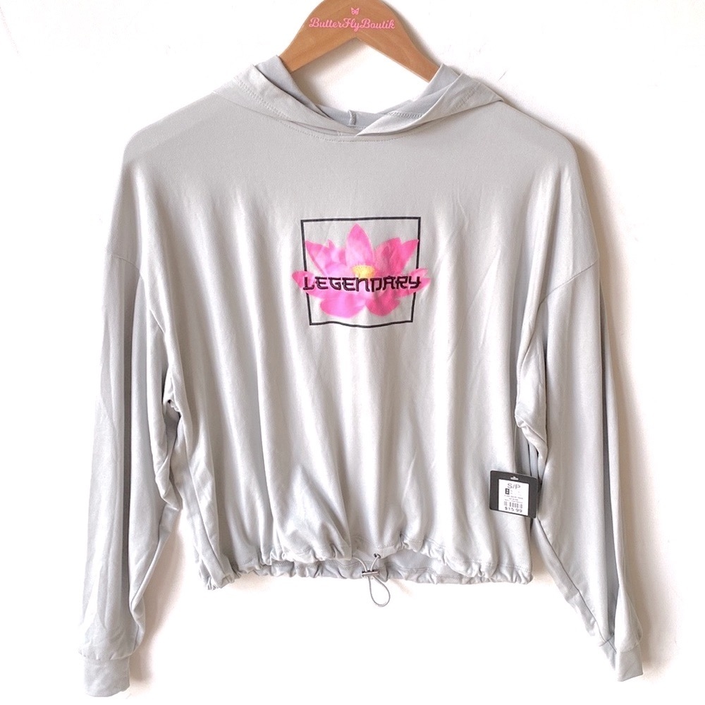 UK2LA Long sleeve Pullover Easy‎ Fit Cropped Top Hooded Shirt, NWT, Size S